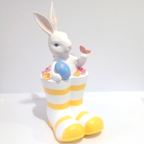 Other - EASTER TEA PARTY SPRING WHITE YELLOW BUNNY RABBIT FIGURINE SIZE 12 INCHES NWT